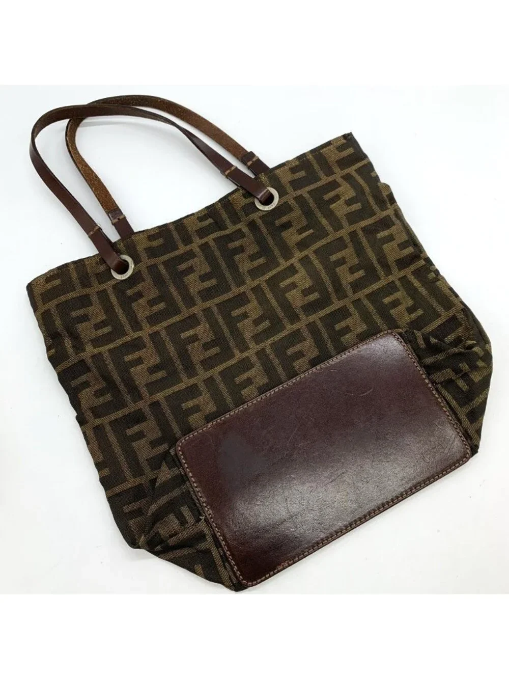 Fendi Zucca Tote Bag Nylon Leather Brown